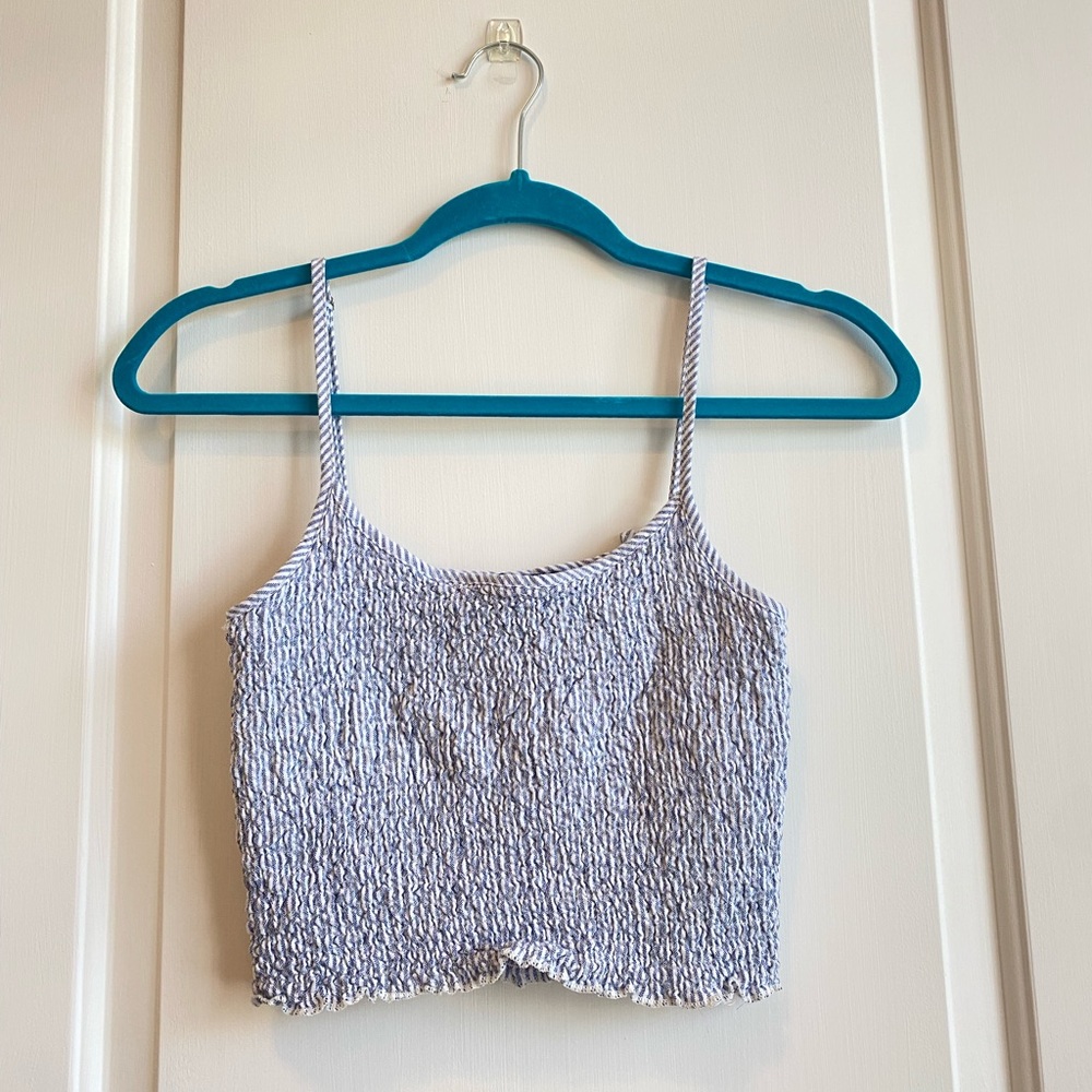 blue and white crop top